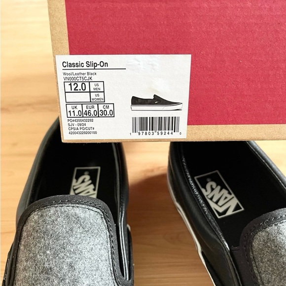 Vans Classic Slip-On Wool Grey / Leather Black Mens 12.0 US main image 5